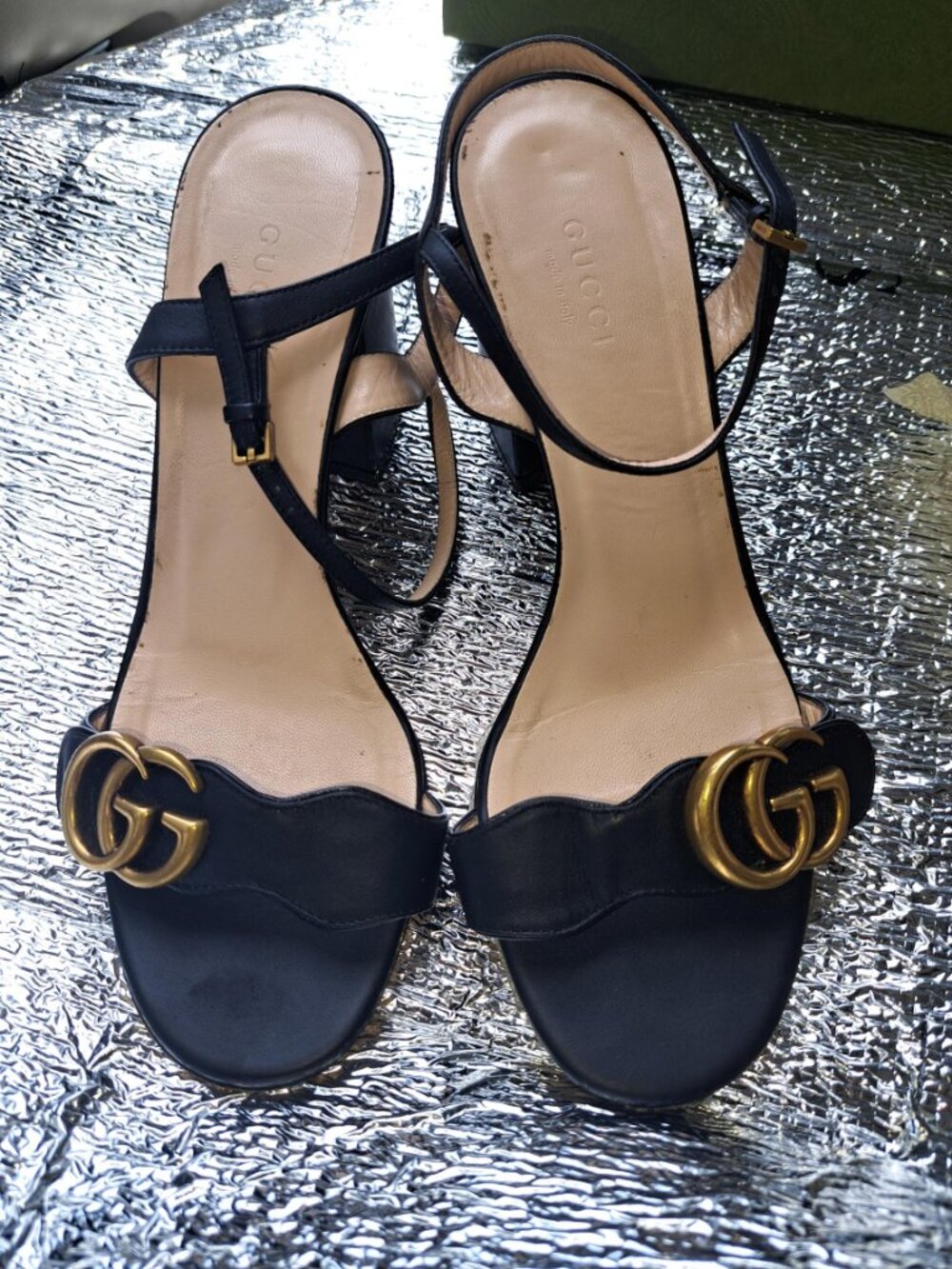 Gucci Marmont Block Sandals Size 37/6.5-7US Black Matte